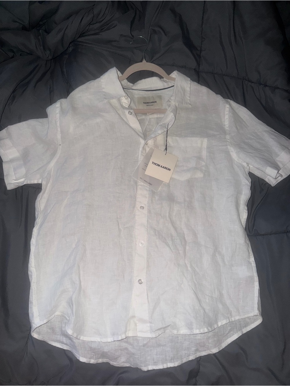 White Linen Short Sleeve Button-Down Shirt